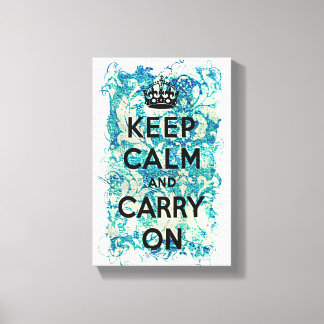 Keep Calm and Carry On Blue Wallpaper Damask Canvas Print