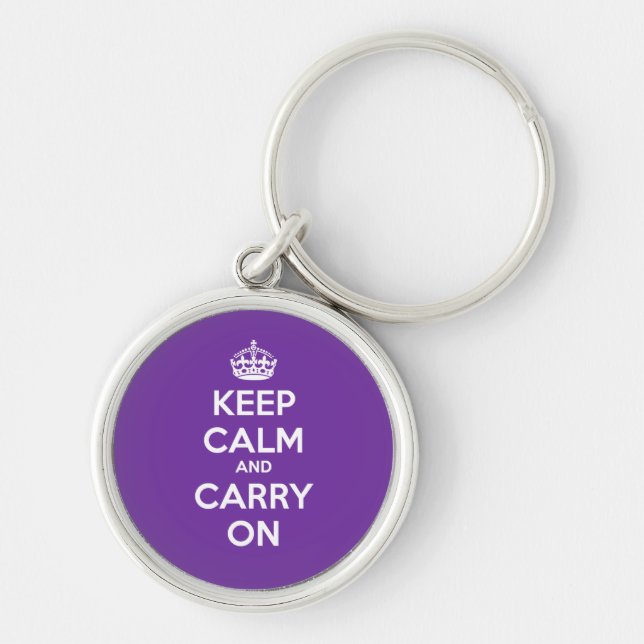 Keep Calm and Carry On Circle Keychain - Purple (Front)
