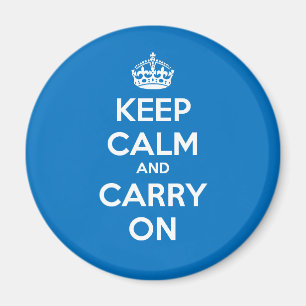 Keep Calm and Carry On Circle Magnet - Blue