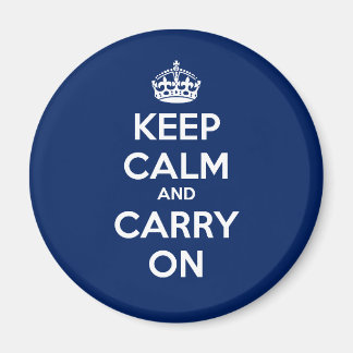 Keep Calm and Carry On Circle Magnet - Dk Blue