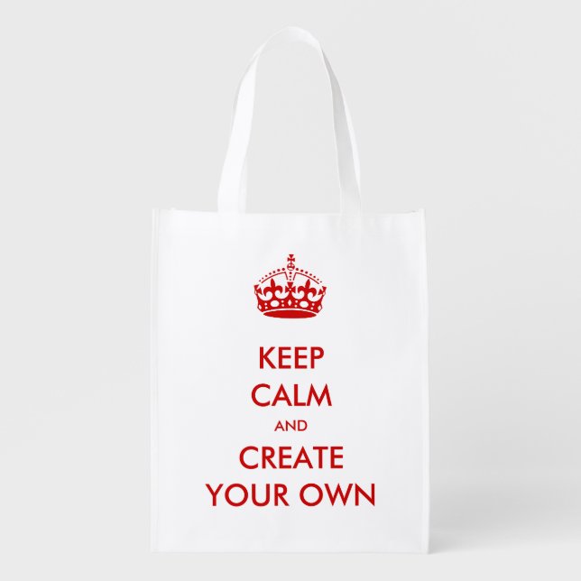 Keep Calm and Carry On Create Your Own | Red Reusable Grocery Bag (Front)