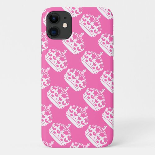 Keep Calm and Carry On Crown White on Pink iPhone 11 Case