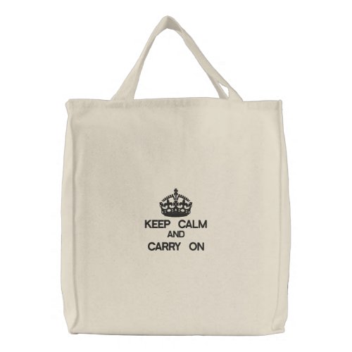 KEEP CALM AND CARRY ON embroidered bag