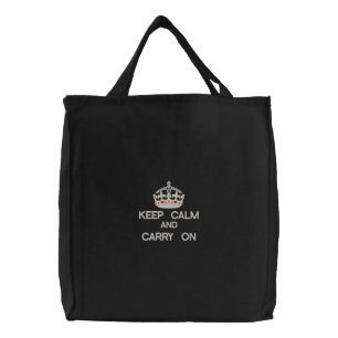 KEEP CALM AND CARRY ON embroidered bag