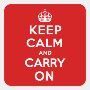 Keep Calm and Carry On English Crown Cool Red Square Sticker