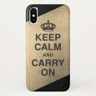 KEEP CALM AND CARRY ON / Gold Color Block iPhone X Case
