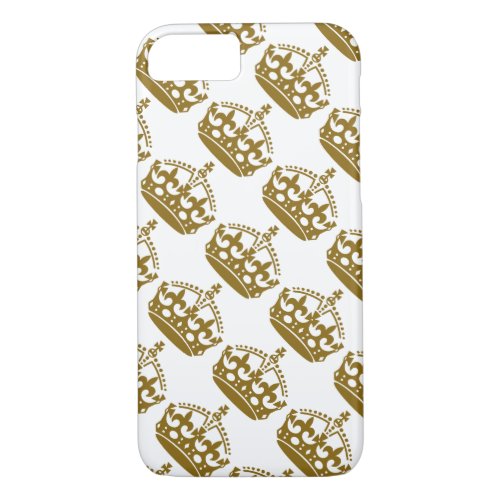 Keep Calm and Carry On Gold Crown on White iPhone 87 Case
