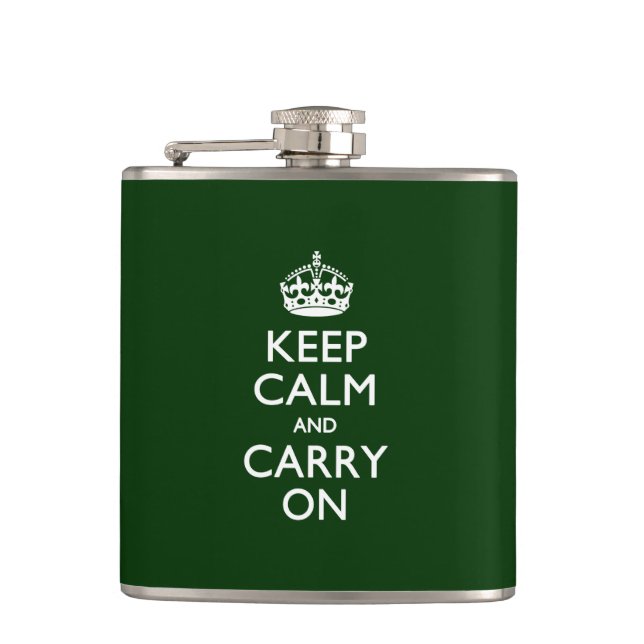 KEEP CALM AND CARRY ON Green Flask (Front)