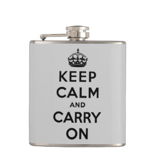 keep calm and carry on - grey and black flask