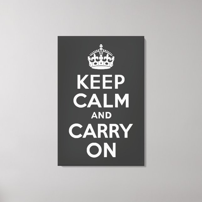 Keep Calm and Carry On Grey Wrapped Canvas Print (Front)