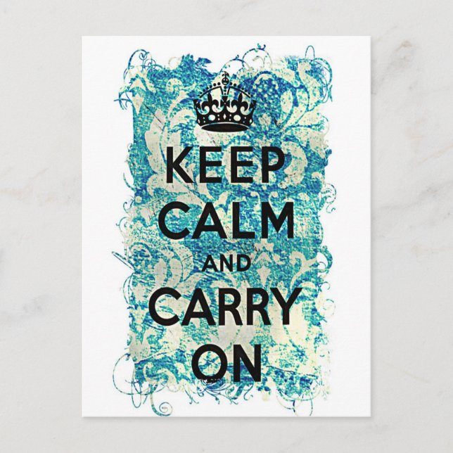 Keep Calm and Carry On Grunge Wallpaper Damask Postcard (Front)