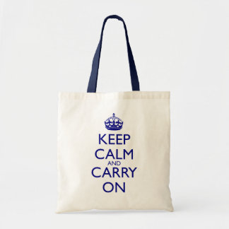 Keep Calm and Carry On Navy Blue Text Tote Bag