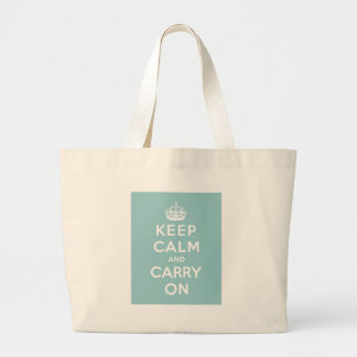 Keep Calm and Carry On on Light Blue Large Tote Bag
