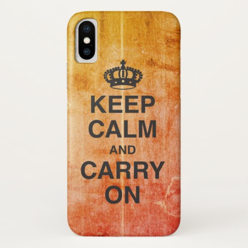 KEEP CALM AND CARRY ON  Orange Texture iPhone XS Case