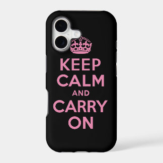 Keep Calm And Carry On Pink and Black iPhone 17 Case