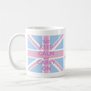 Keep Calm and Carry On Pink and Blue Union Jack Coffee Mug