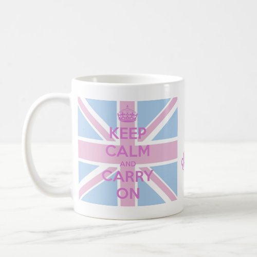 Keep Calm and Carry On Pink and Blue Union Jack Coffee Mug