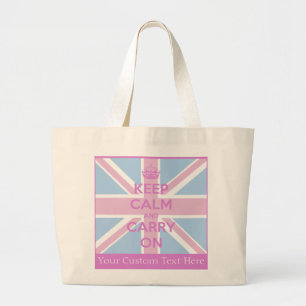 Keep Calm and Carry On Pink and Blue Union Jack Large Tote Bag