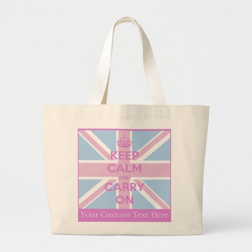 Keep Calm and Carry On Pink and Blue Union Jack Large Tote Bag
