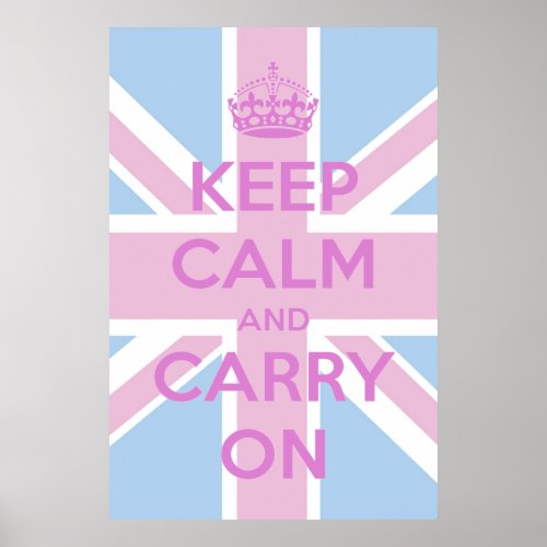 Keep Calm and Carry On Pink and Blue Union Jack Poster