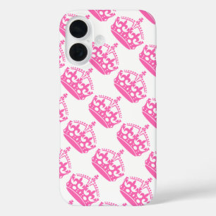 Keep Calm and Carry On Pink Crown on White iPhone 16 Case