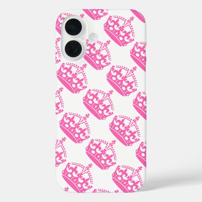 Keep Calm and Carry On Pink Crown on White Case-Mate iPhone Case (Back)