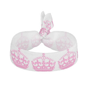 Keep Calm and Carry On Pink Crown on White Elastic Hair Tie