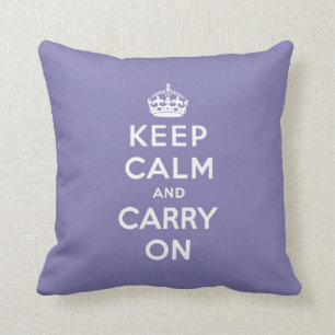 keep calm and carry on - Purple and white Throw Pillow
