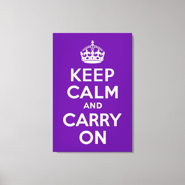 Keep Calm and Carry On Purple Wrapped Canvas Print (Front)
