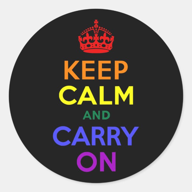 Keep Calm and Carry On Rainbow Classic Round Sticker (Front)