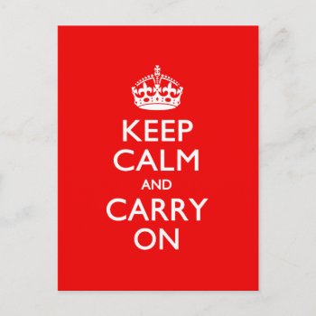 Keep Calm And Carry On Red Decor Postcard by MustacheShoppe at Zazzle