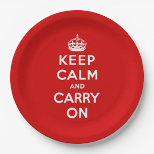 Keep Calm and Carry On (Red Design) Paper Plates