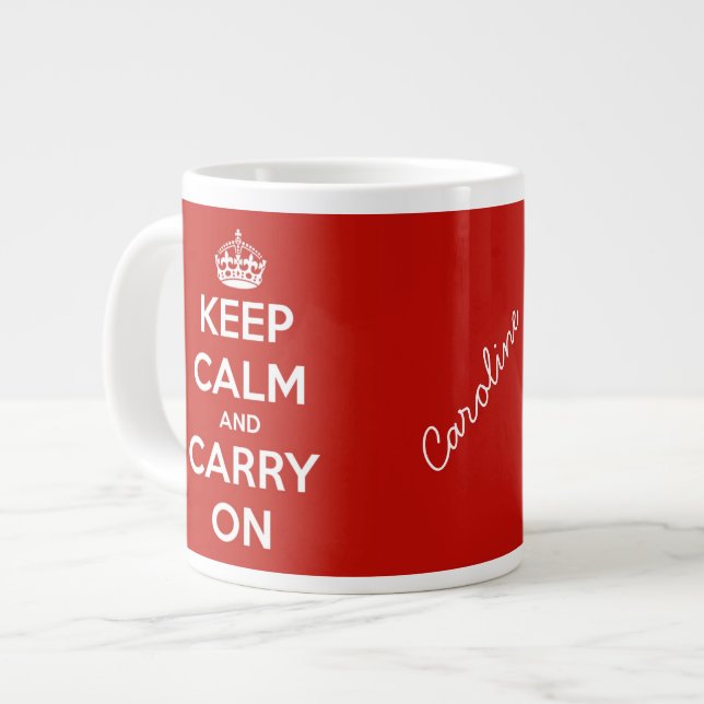 Keep Calm and Carry On Red Jumbo Personalized Mug (Front Left)