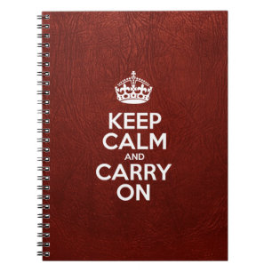 Keep Calm and Carry On, Red Leather, Typography Notebook