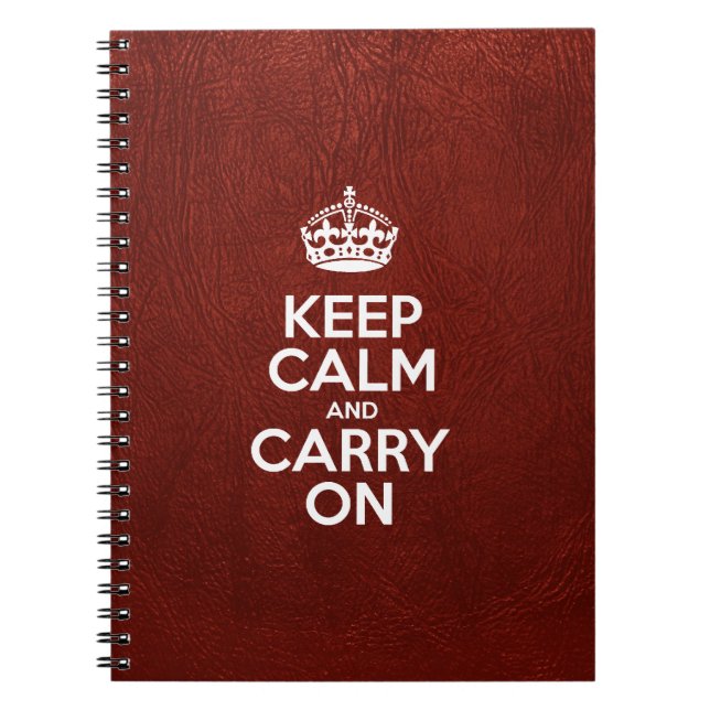 Keep Calm and Carry On, Red Leather, Typography Notebook (Front)