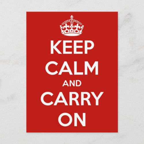 Keep Calm and Carry On Red Postcard