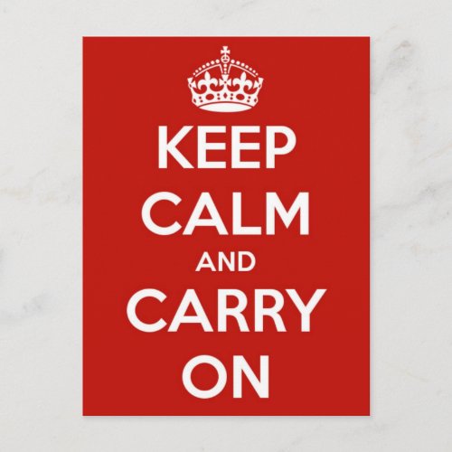 Keep Calm and Carry On Red Postcard
