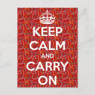 Keep Calm and Carry On Red Retro Pattern Postcard