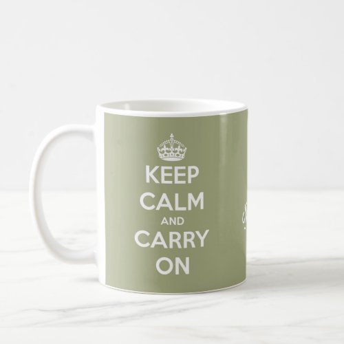 Keep Calm and Carry On Sage Green Personalized Coffee Mug