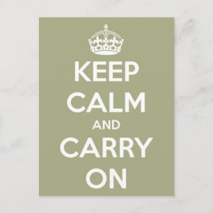 Keep Calm and Carry On Sage Green Postcard