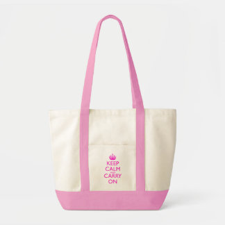 Keep Calm and Carry On Shocking Pink Text Tote Bag