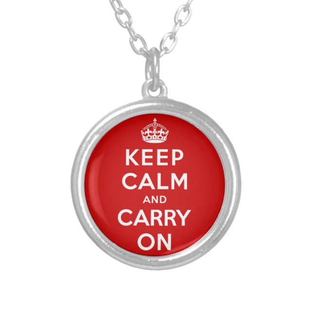 Keep Calm and Carry On Silver Plated Necklace (Front)