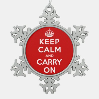 Keep Calm and Carry On Snowflake Pewter Christmas Ornament