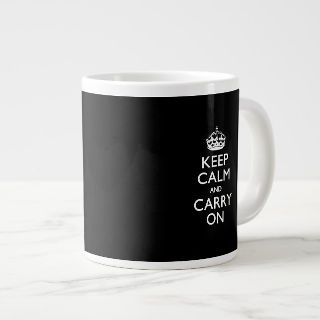 KEEP CALM AND CARRY ON Solid Black Large Coffee Mug (Front Right)