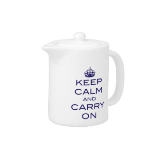 Keep Calm and Carry On Tea Pot - Navy Blue