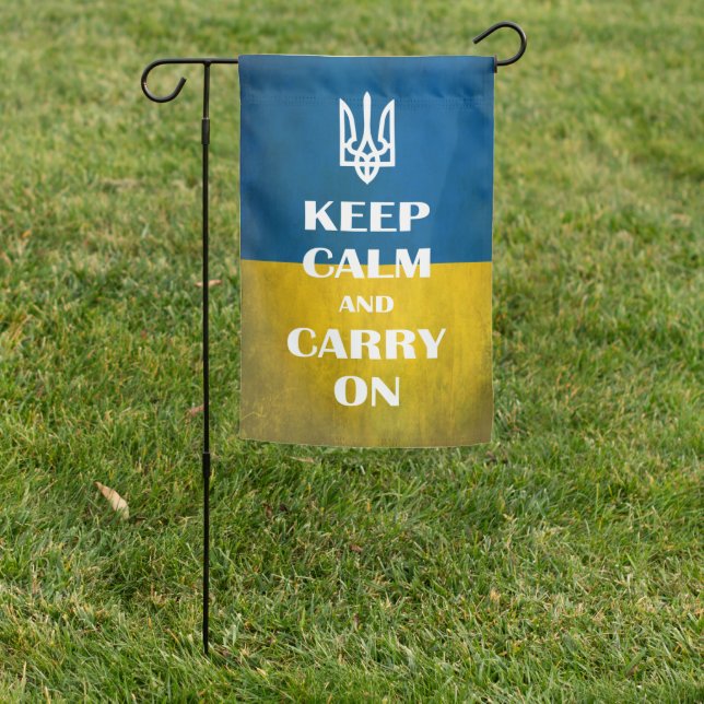 Keep calm and carry on Ukrainian emblem trident Garden Flag (In SItu)