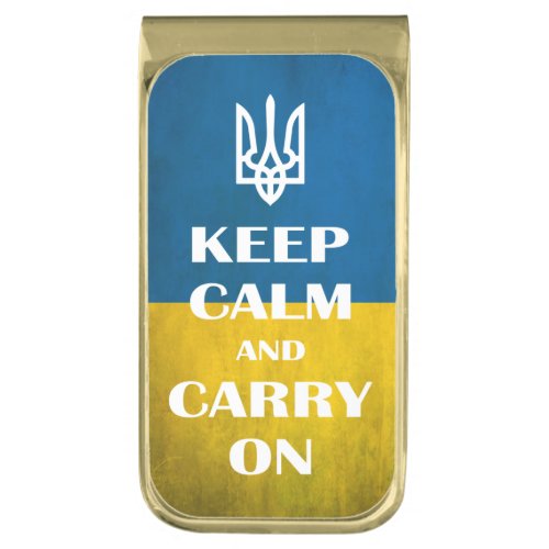 Keep calm and carry on Ukrainian emblem trident  Gold Finish Money Clip