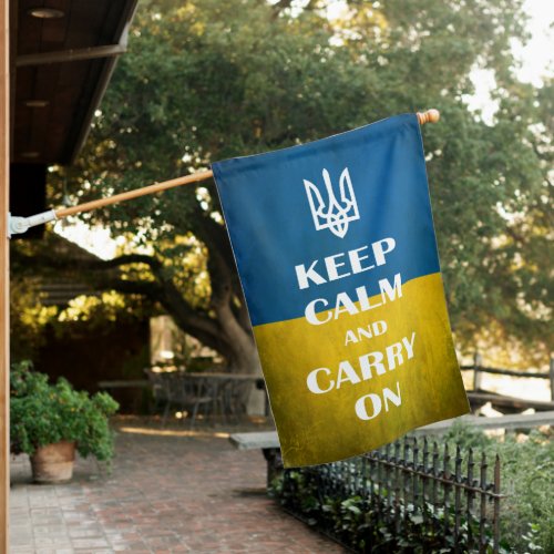 Keep calm and carry on Ukrainian emblem trident   House Flag