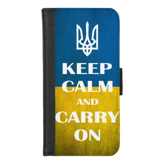 Keep calm and carry on Ukrainian emblem trident   iPhone Wallet Case (Front)