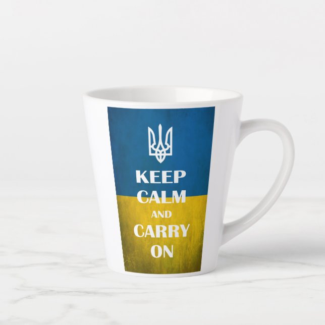 Keep calm and carry on Ukrainian emblem trident Latte Mug (Right)